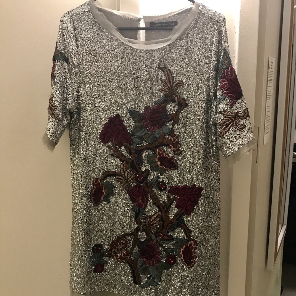 Beautiful Zara Embroidered Sequin Mini Dress NYE